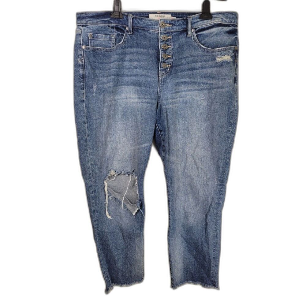 Torrid High Rise Straight Distressed Denim Jeans